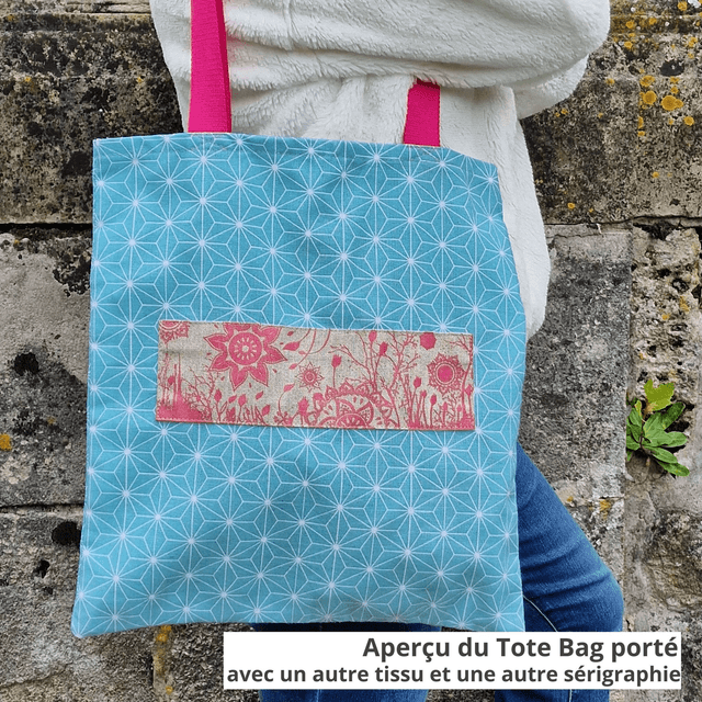 kit tout-en-un débutant tote bag motif floral bleu marine et ocre