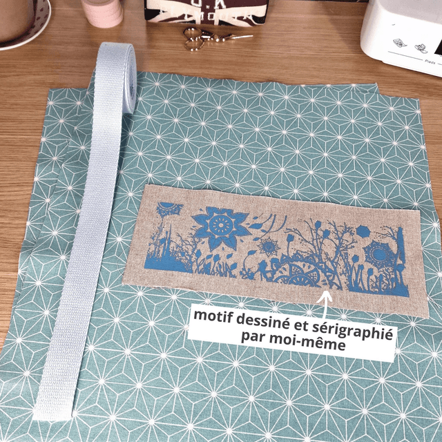 kit tout-en-un débutant tote bag motif géométrique bleu ciel